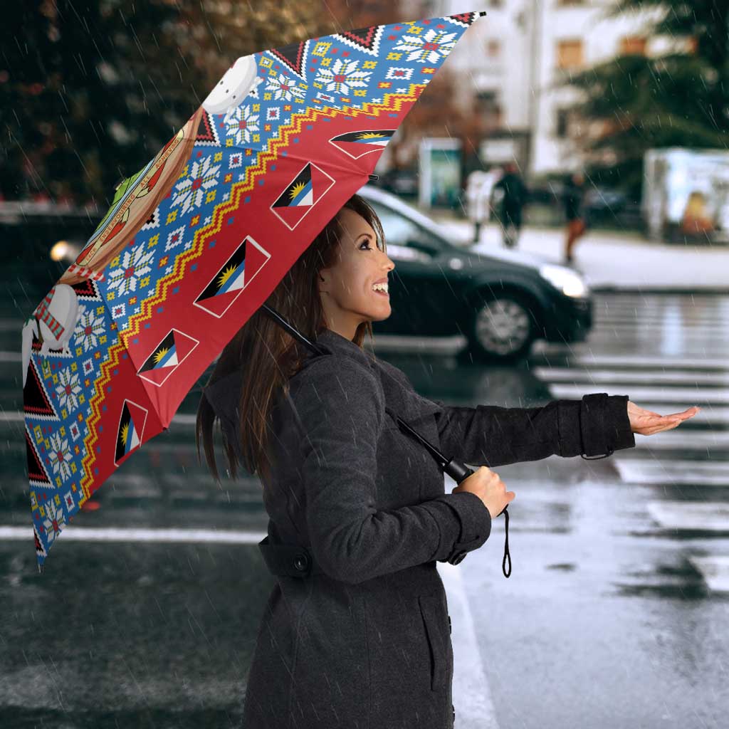 Antigua and Barbuda Christmas Umbrella Coat Of Arms With Snowman - Wonder Print Shop