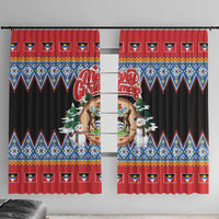 Antigua and Barbuda Christmas Window Curtain Coat Of Arms With Snowman - Wonder Print Shop