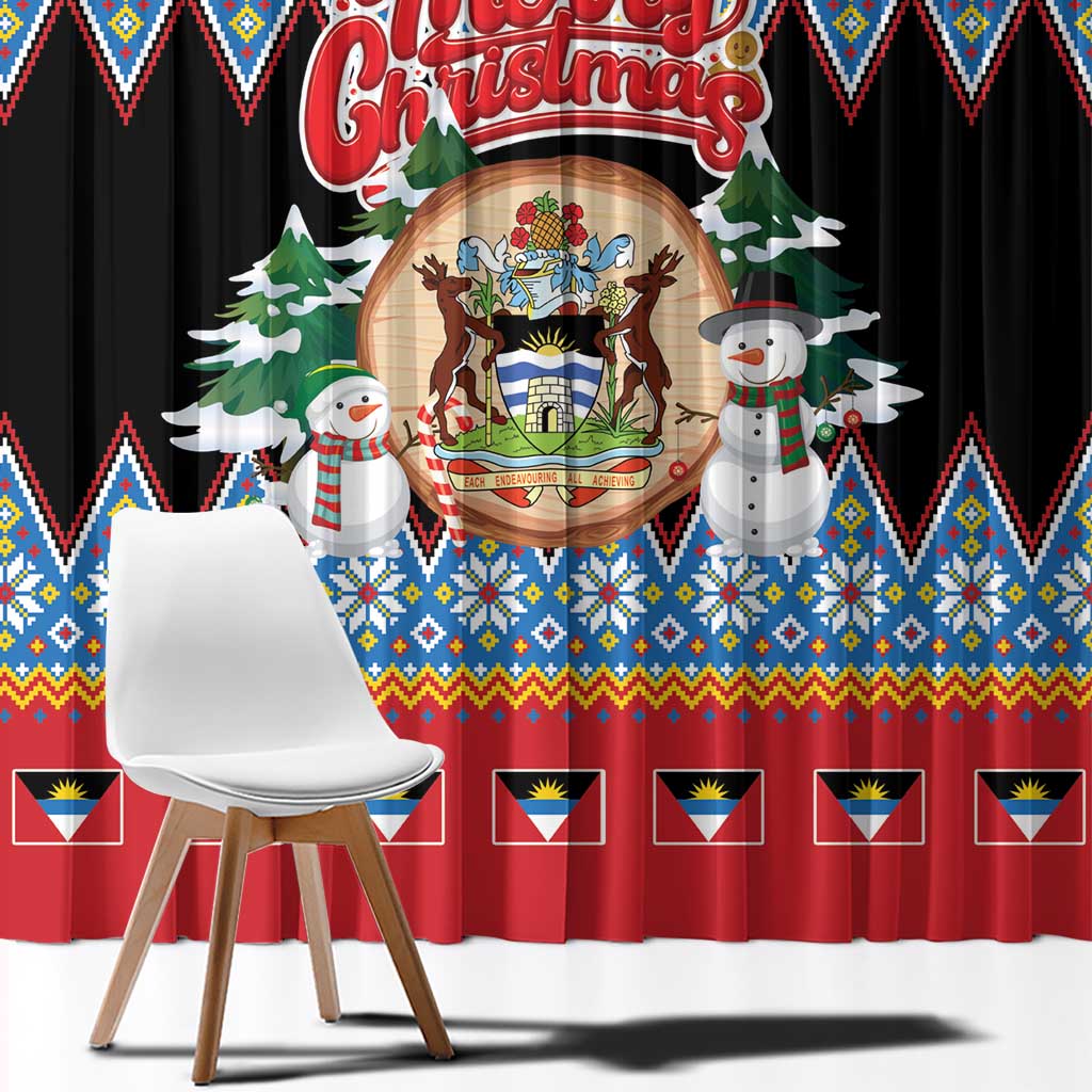 Antigua and Barbuda Christmas Window Curtain Coat Of Arms With Snowman - Wonder Print Shop
