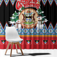 Antigua and Barbuda Christmas Window Curtain Coat Of Arms With Snowman - Wonder Print Shop