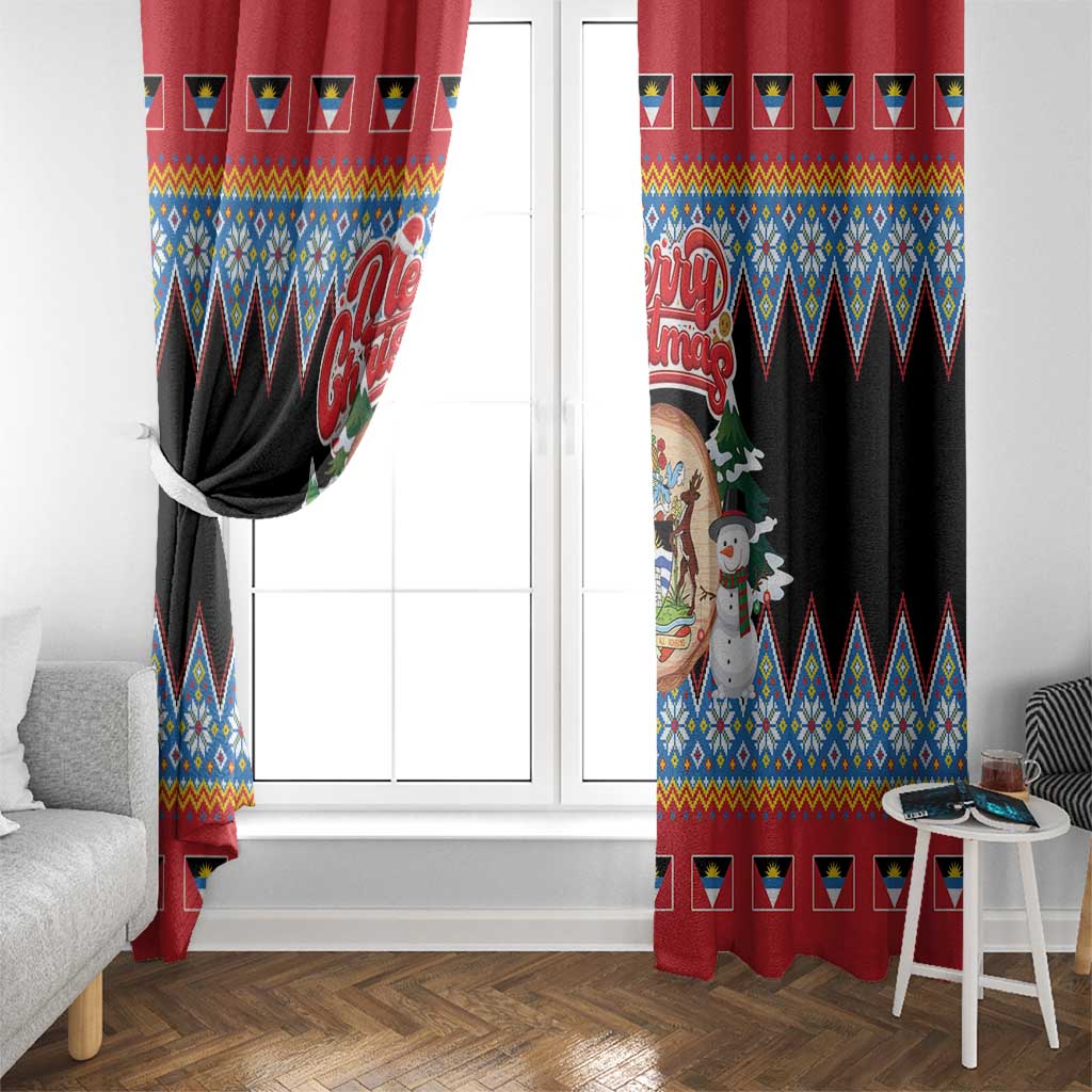 Antigua and Barbuda Christmas Window Curtain Coat Of Arms With Snowman - Wonder Print Shop
