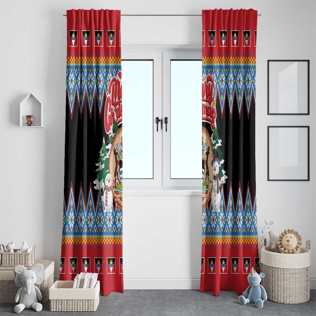 Antigua and Barbuda Christmas Window Curtain Coat Of Arms With Snowman - Wonder Print Shop