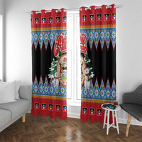 Antigua and Barbuda Christmas Window Curtain Coat Of Arms With Snowman - Wonder Print Shop