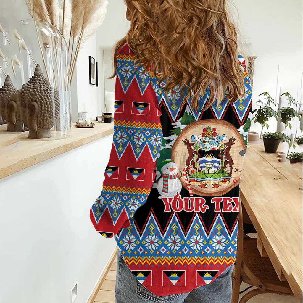 Personalized Antigua and Barbuda Christmas Women Casual Shirt Coat Of Arms With Snowman - Wonder Print Shop