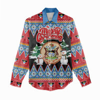 Personalized Antigua and Barbuda Christmas Women Casual Shirt Coat Of Arms With Snowman - Wonder Print Shop