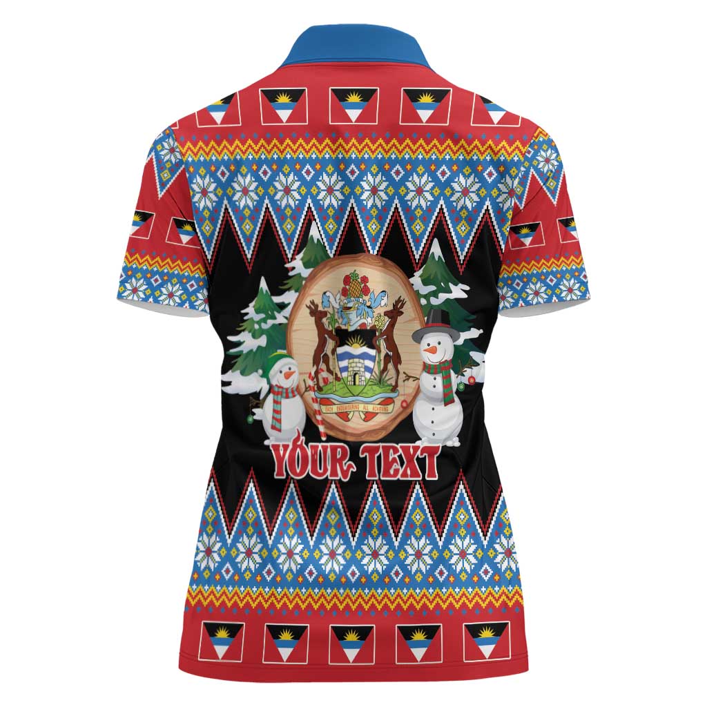 Personalized Antigua and Barbuda Christmas Women Polo Shirt Coat Of Arms With Snowman - Wonder Print Shop