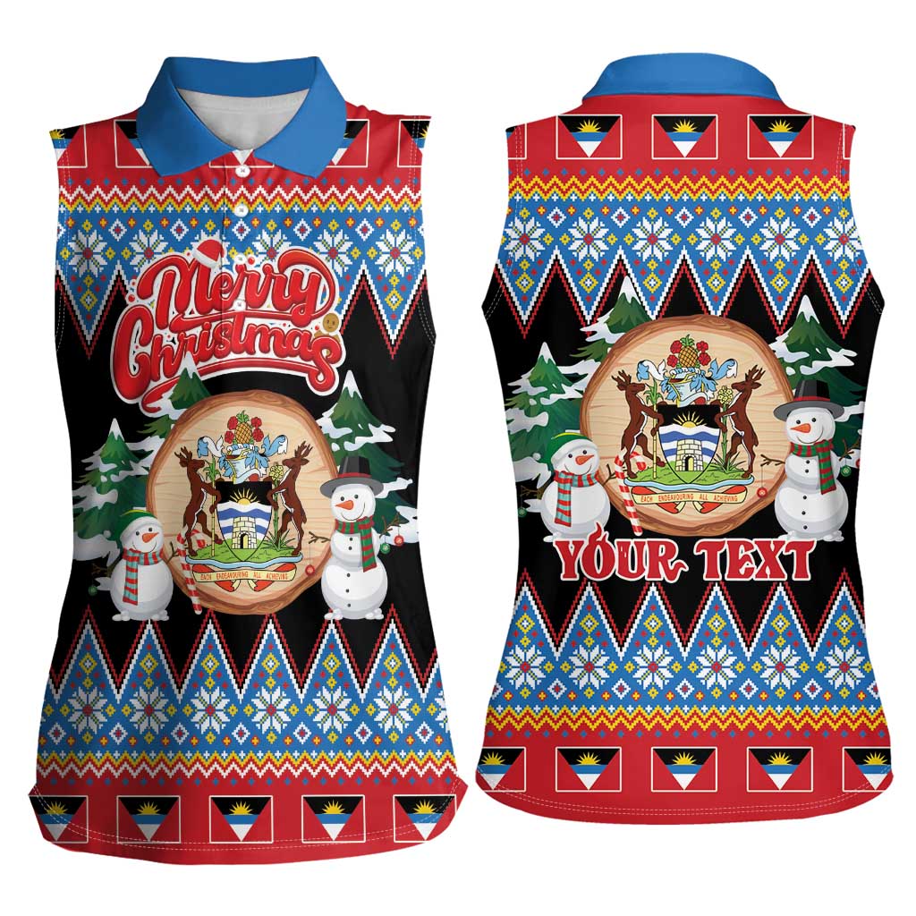 Personalized Antigua and Barbuda Christmas Women Sleeveless Polo Shirt Coat Of Arms With Snowman - Wonder Print Shop