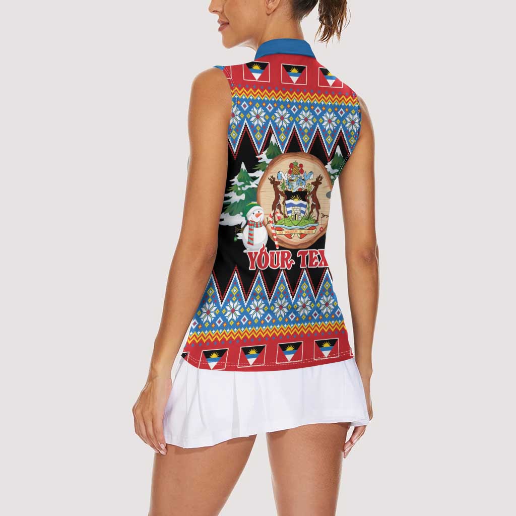 Personalized Antigua and Barbuda Christmas Women Sleeveless Polo Shirt Coat Of Arms With Snowman - Wonder Print Shop