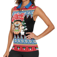 Personalized Antigua and Barbuda Christmas Women Sleeveless Polo Shirt Coat Of Arms With Snowman - Wonder Print Shop