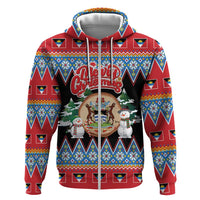 Personalized Antigua and Barbuda Christmas Zip Hoodie Coat Of Arms With Snowman - Wonder Print Shop