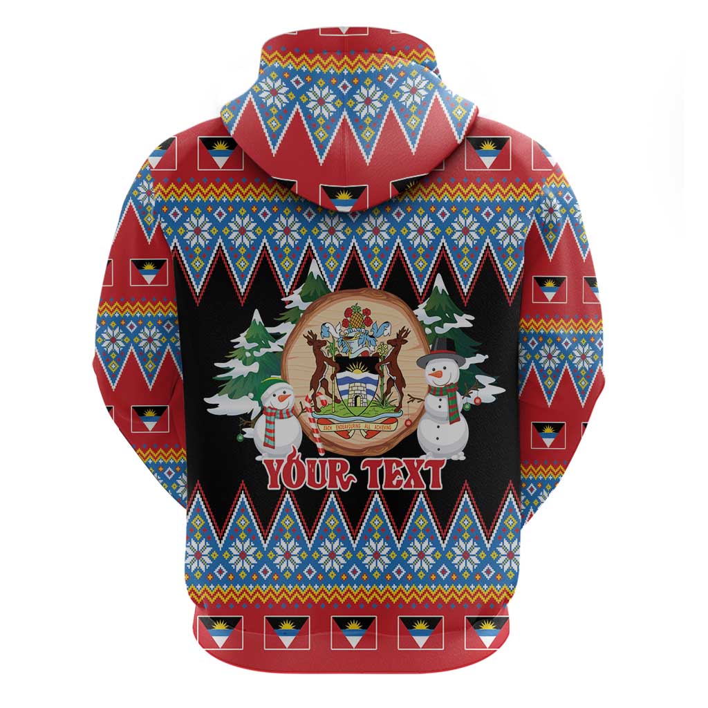 Personalized Antigua and Barbuda Christmas Zip Hoodie Coat Of Arms With Snowman - Wonder Print Shop