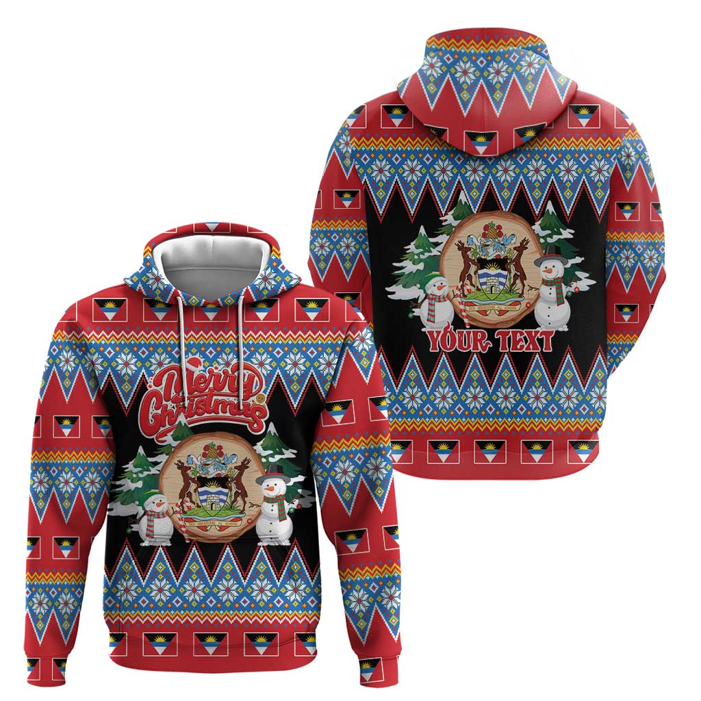 Personalized Antigua and Barbuda Christmas Zip Hoodie Coat Of Arms With Snowman - Wonder Print Shop