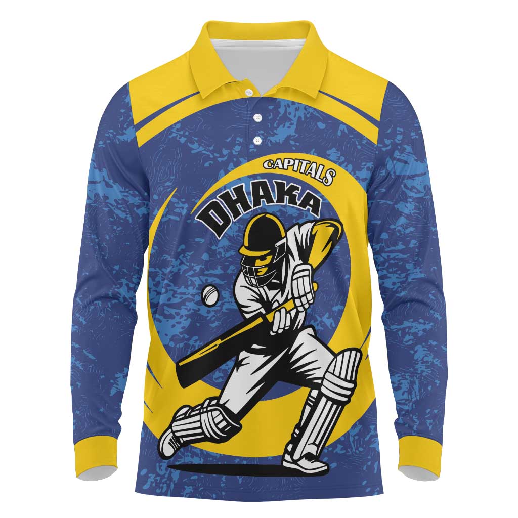 Custom Dhaka Cricket Capitals Long Sleeve Polo Shirt Together We Rise - Wonder Print Shop