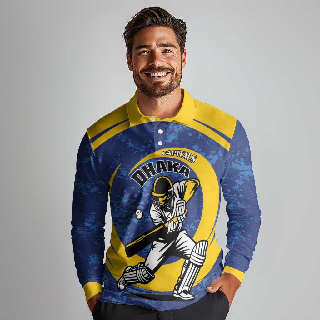 Custom Dhaka Cricket Capitals Long Sleeve Polo Shirt Together We Rise - Wonder Print Shop