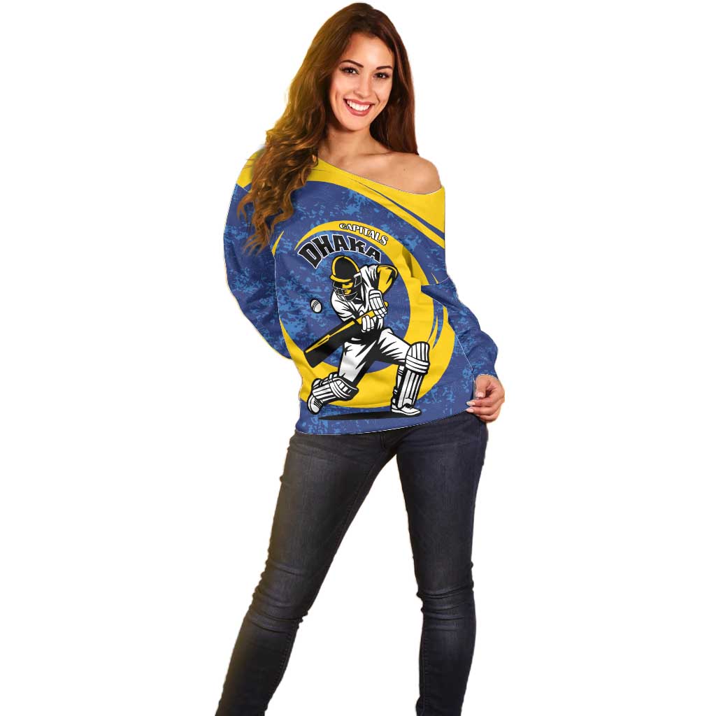 Custom Dhaka Cricket Capitals Off Shoulder Sweater Together We Rise - Wonder Print Shop