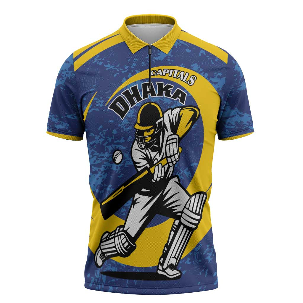 Custom Dhaka Cricket Capitals Zipper Polo Shirt Together We Rise - Wonder Print Shop