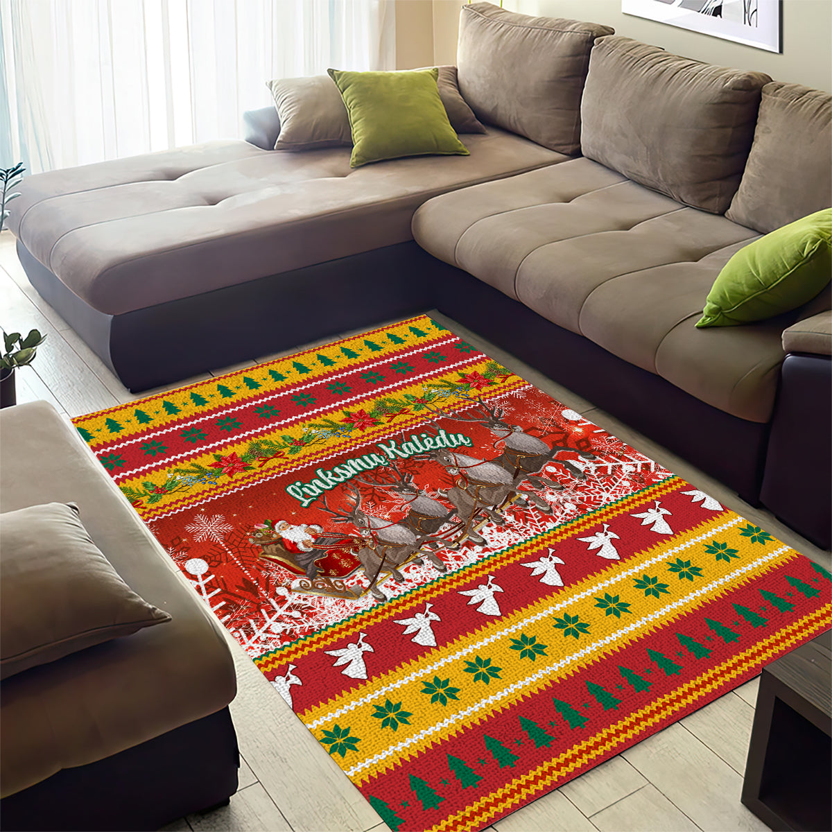 Custom Lithuania Christmas Area Rug Lietuva Santa Claus With Reindeer - Wonder Print Shop