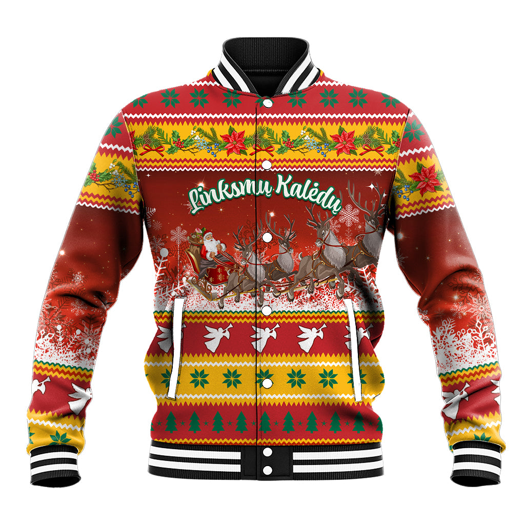 Custom Lithuania Christmas Baseball Jacket Lietuva Santa Claus With Reindeer - Wonder Print Shop