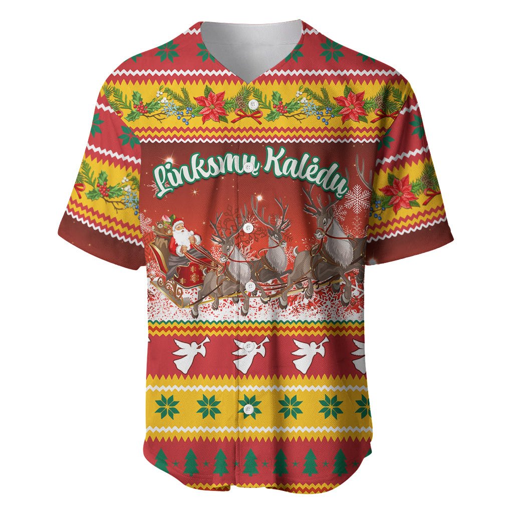 Custom Lithuania Christmas Baseball Jersey Lietuva Santa Claus With Reindeer - Wonder Print Shop