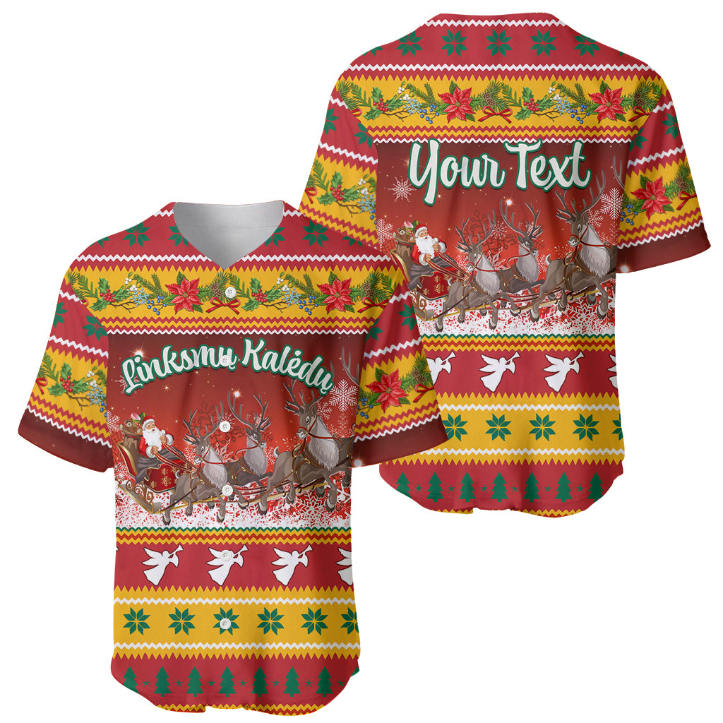 Custom Lithuania Christmas Baseball Jersey Lietuva Santa Claus With Reindeer - Wonder Print Shop