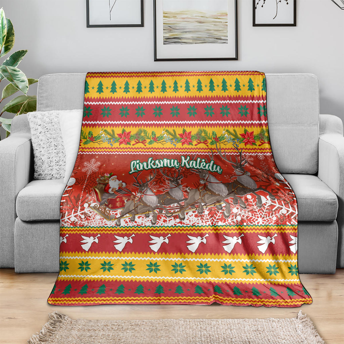 custom-lithuania-christmas-blanket-lietuva-santa-claus-with-reindeer