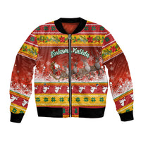 Custom Lithuania Christmas Bomber Jacket Lietuva Santa Claus With Reindeer - Wonder Print Shop