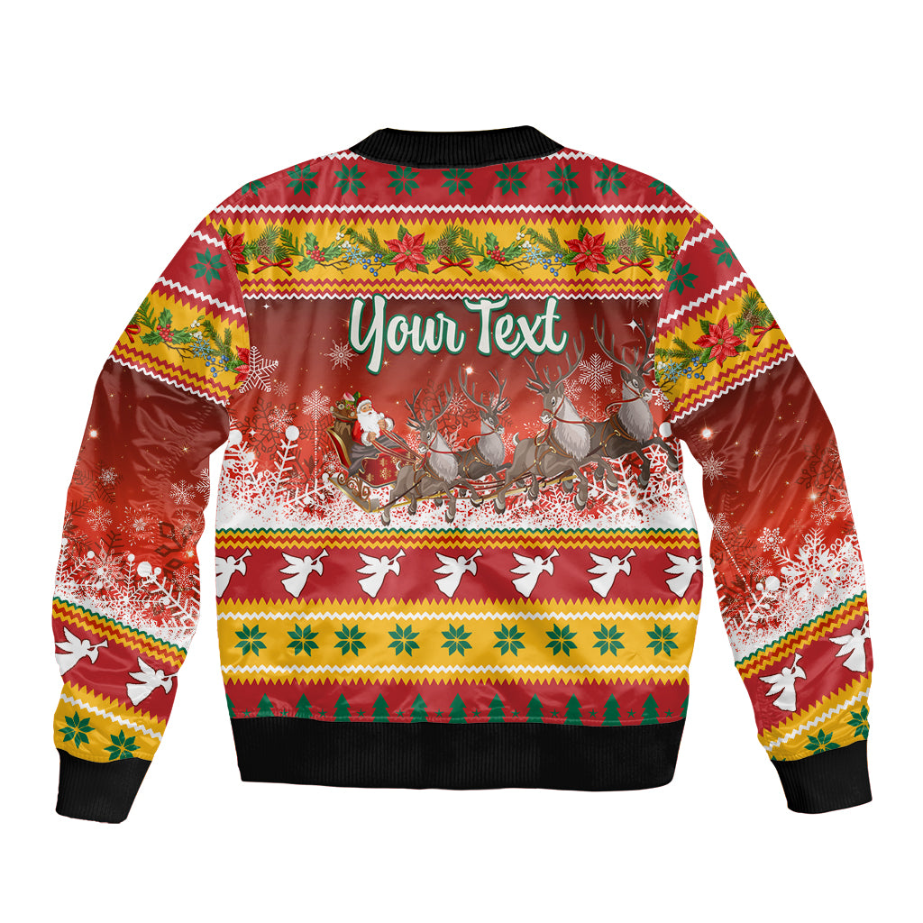 Custom Lithuania Christmas Bomber Jacket Lietuva Santa Claus With Reindeer - Wonder Print Shop