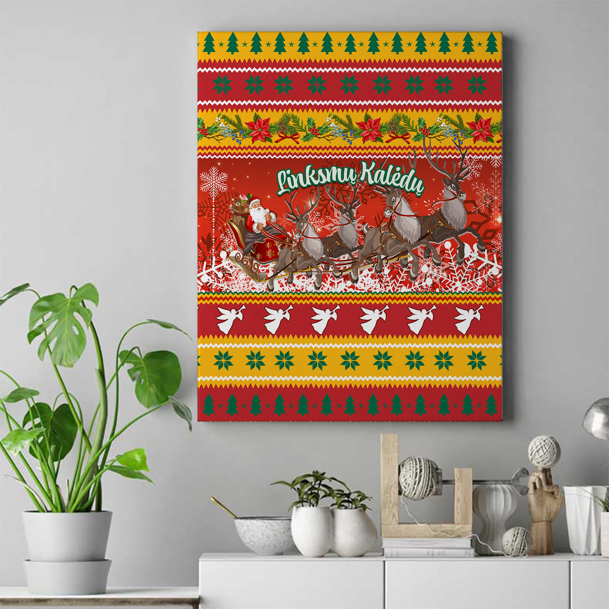 Custom Lithuania Christmas Canvas Wall Art Lietuva Santa Claus With Reindeer - Wonder Print Shop