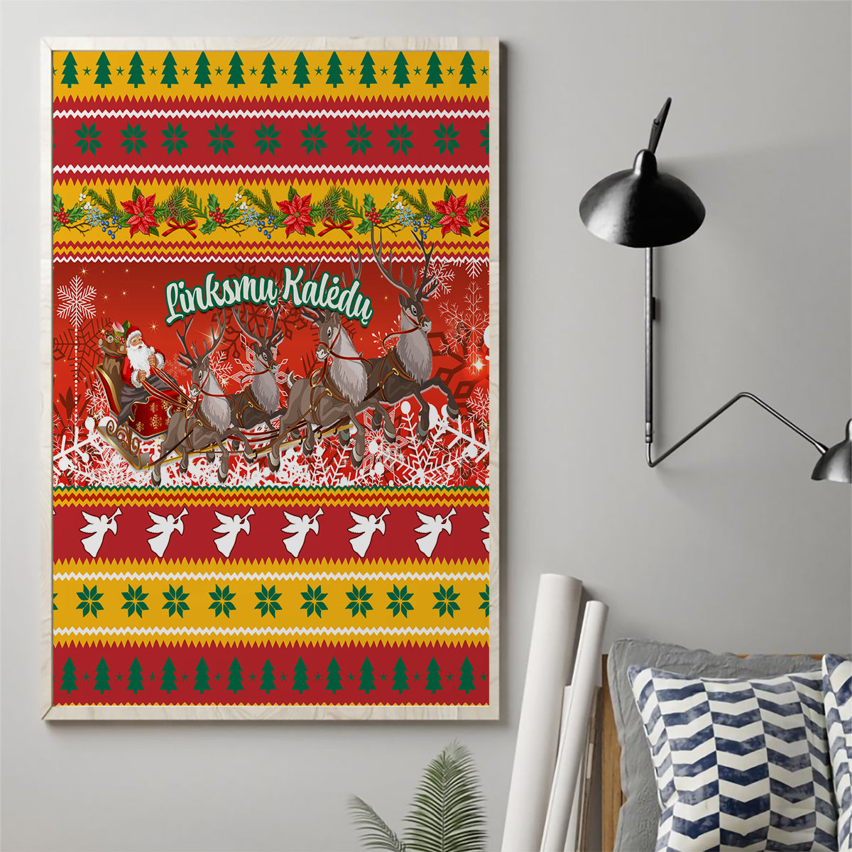 Custom Lithuania Christmas Canvas Wall Art Lietuva Santa Claus With Reindeer - Wonder Print Shop