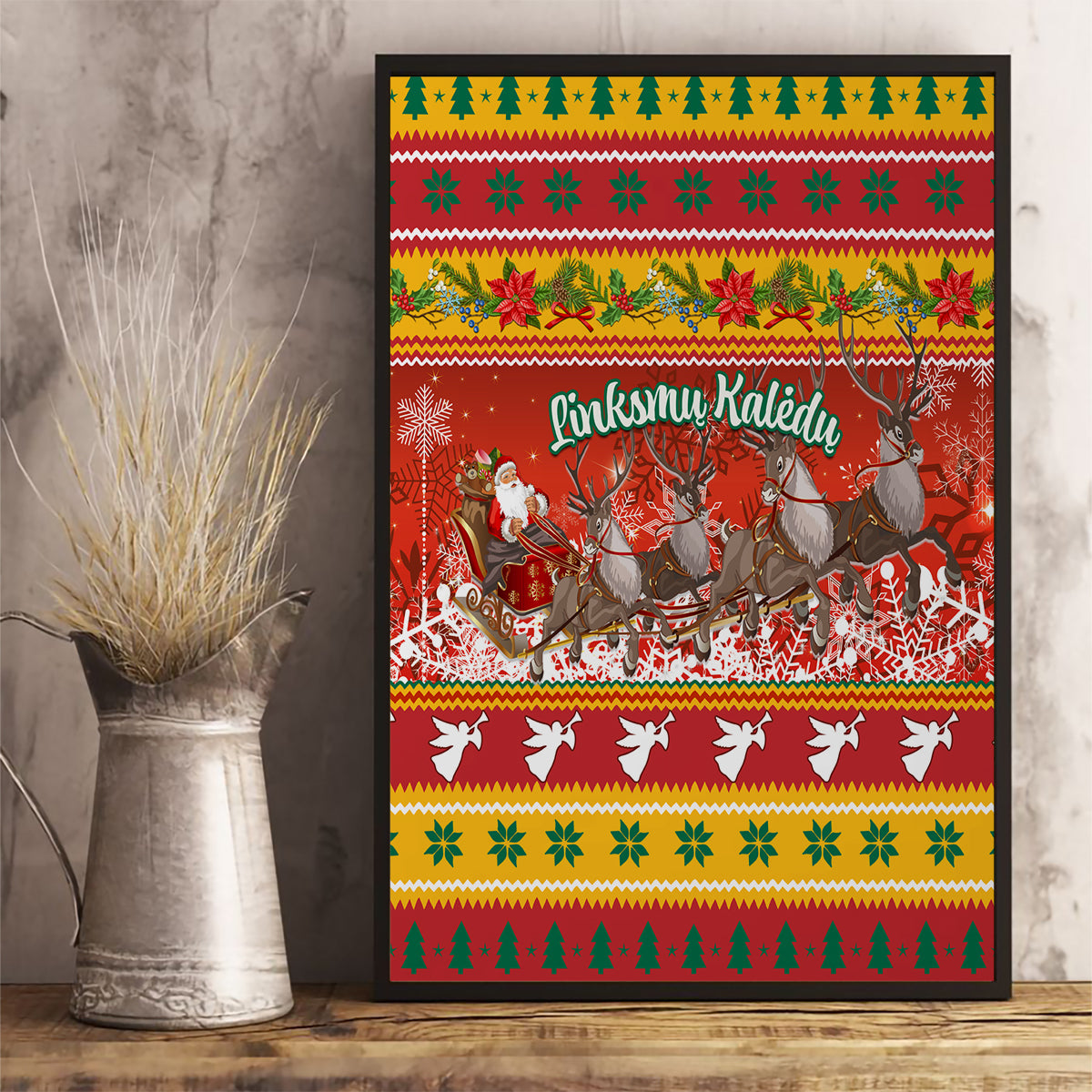 Custom Lithuania Christmas Canvas Wall Art Lietuva Santa Claus With Reindeer - Wonder Print Shop