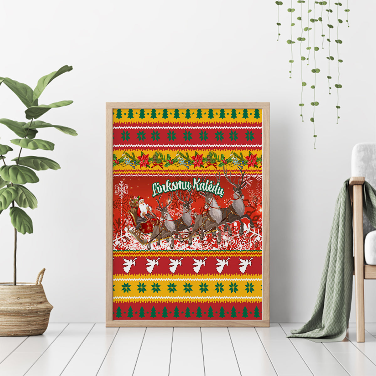 Custom Lithuania Christmas Canvas Wall Art Lietuva Santa Claus With Reindeer - Wonder Print Shop