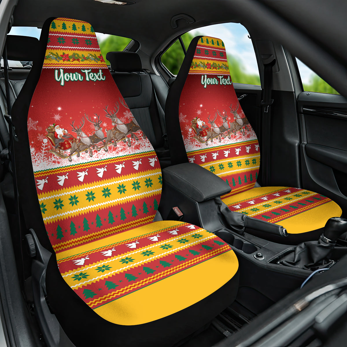 Custom Lithuania Christmas Car Seat Cover Lietuva Santa Claus With Reindeer - Wonder Print Shop