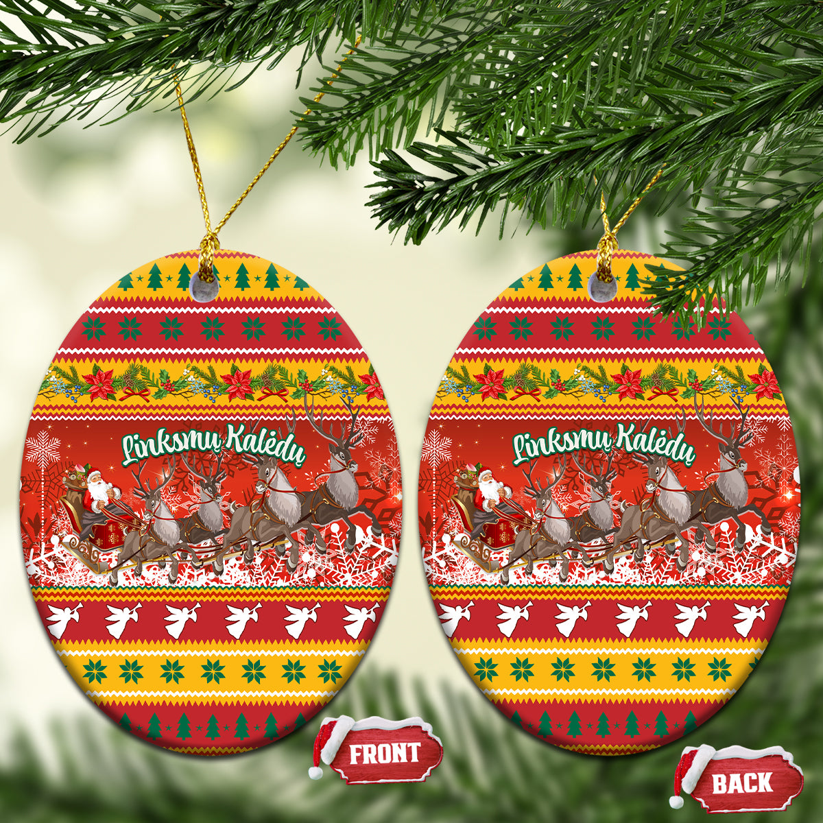 Lithuania Christmas Ceramic Ornament Lietuva Santa Claus With Reindeer - Wonder Print Shop