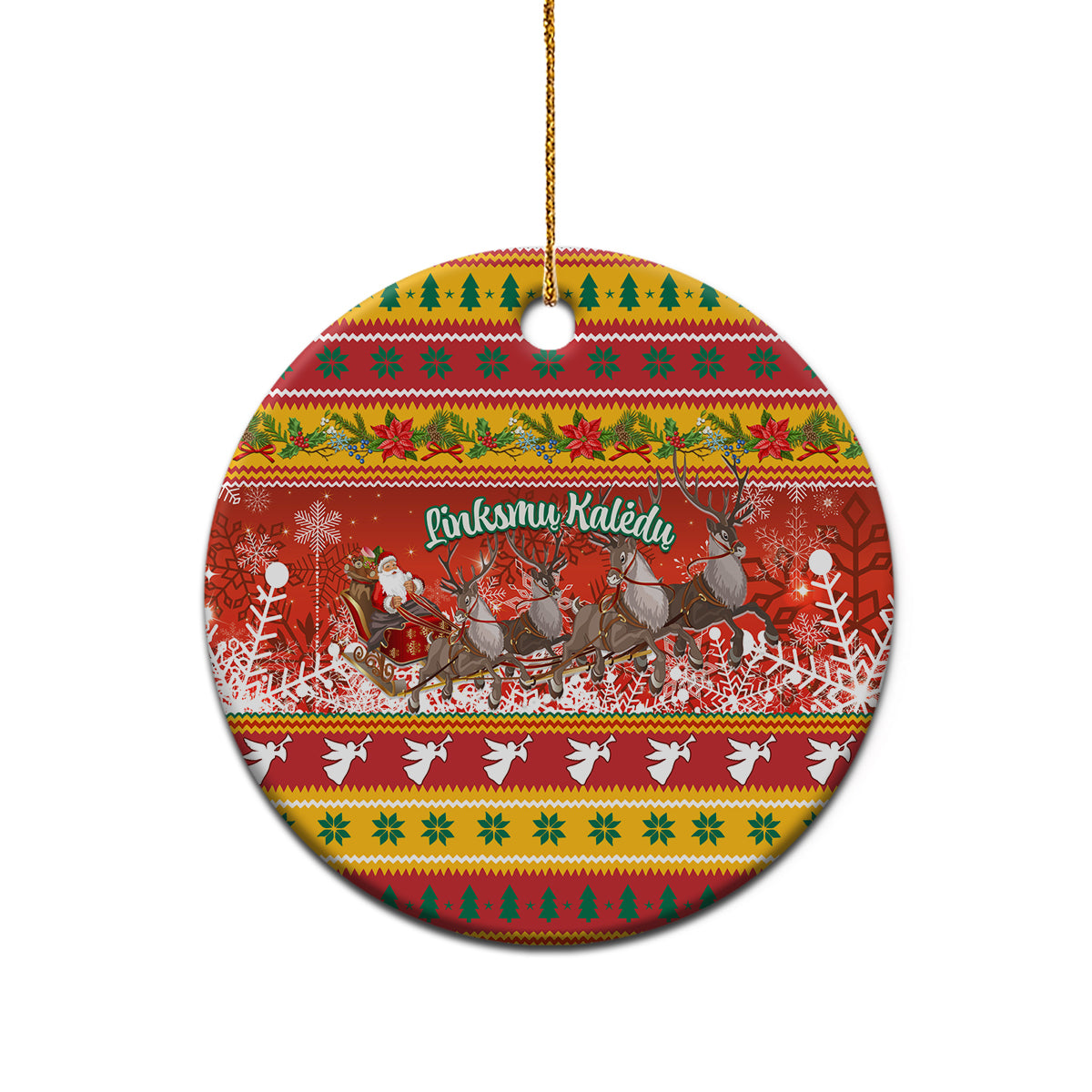 Lithuania Christmas Ceramic Ornament Lietuva Santa Claus With Reindeer - Wonder Print Shop