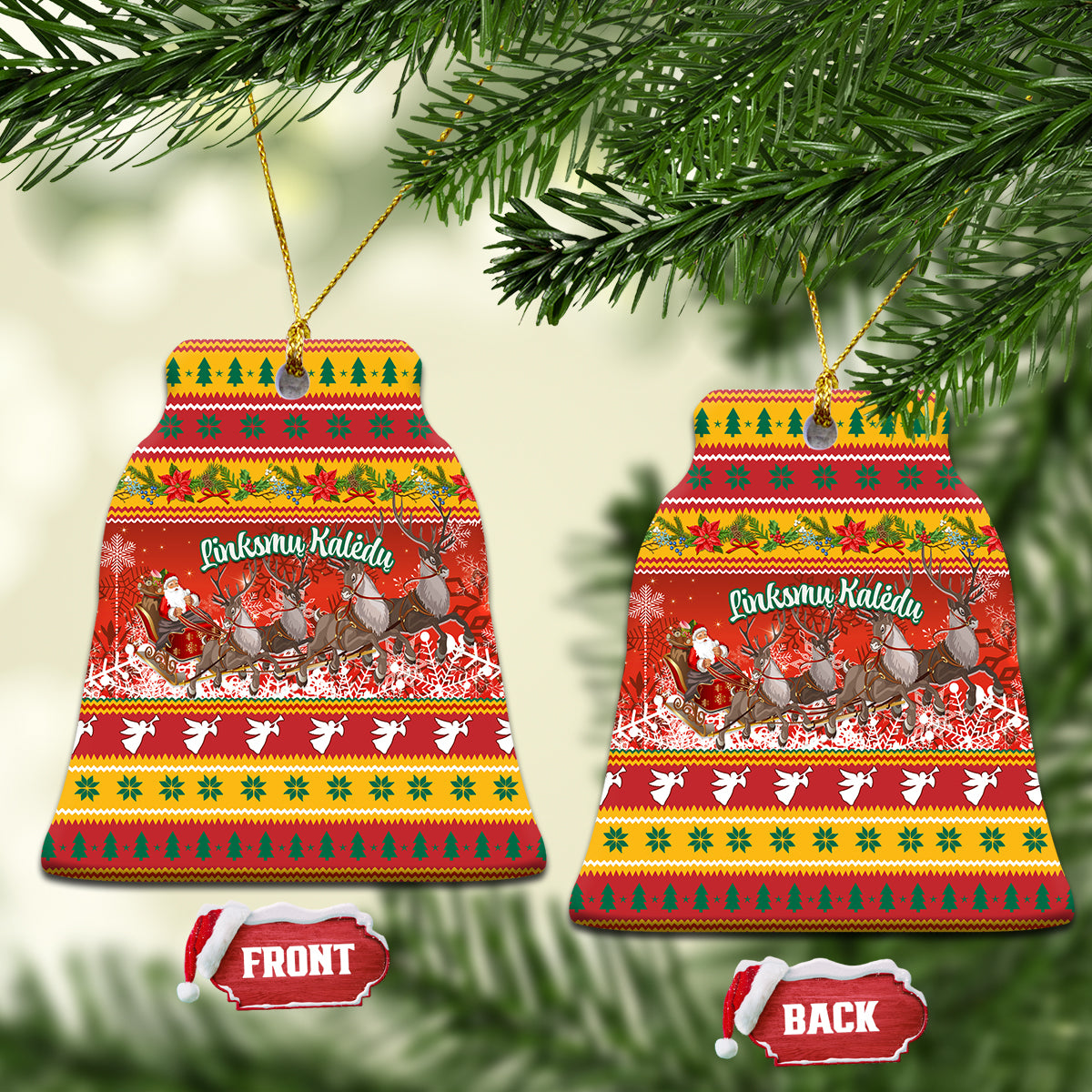 Lithuania Christmas Ceramic Ornament Lietuva Santa Claus With Reindeer - Wonder Print Shop