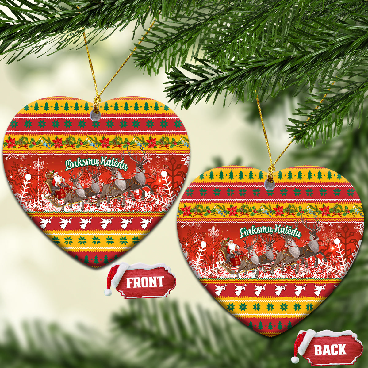 Lithuania Christmas Ceramic Ornament Lietuva Santa Claus With Reindeer - Wonder Print Shop