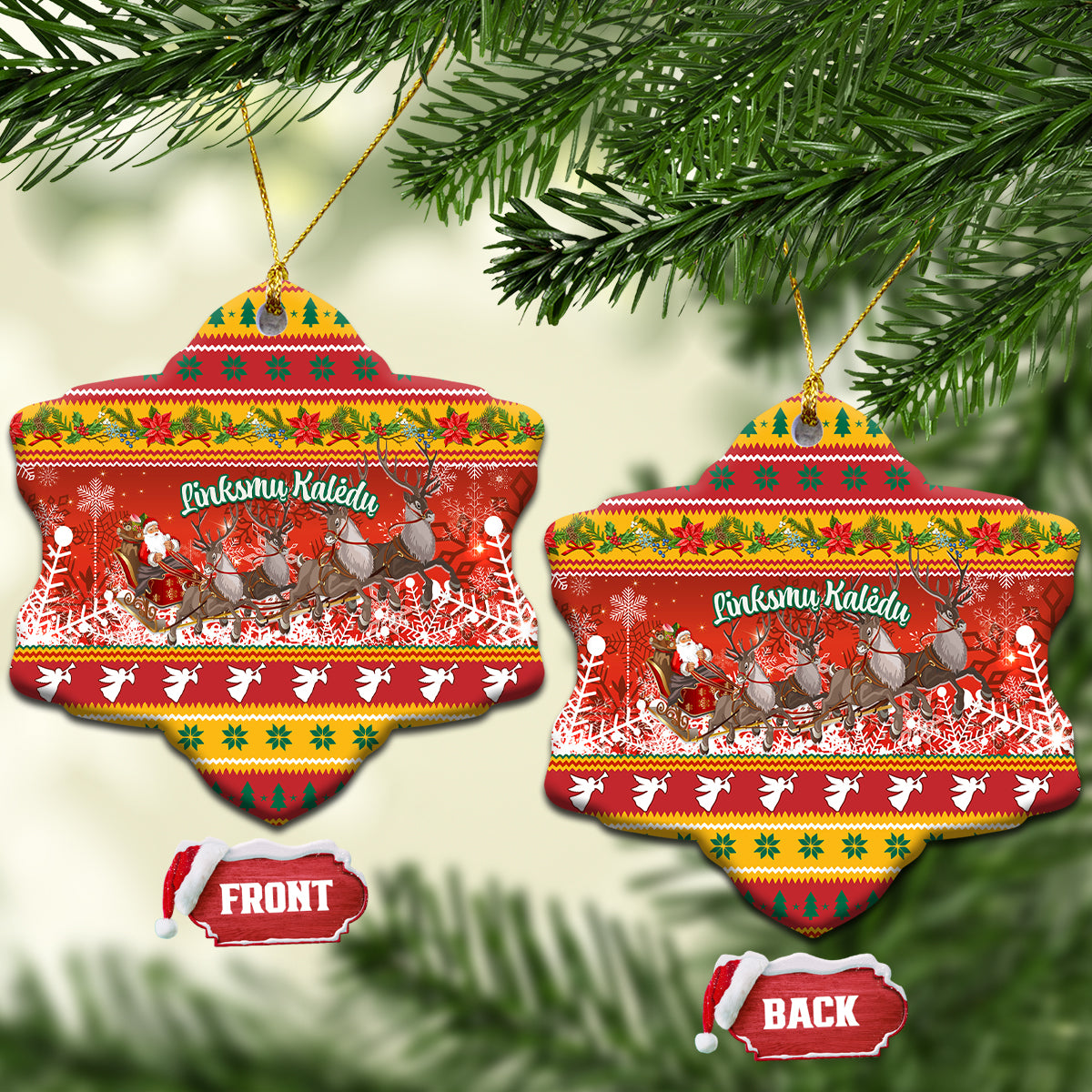 Lithuania Christmas Ceramic Ornament Lietuva Santa Claus With Reindeer - Wonder Print Shop