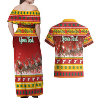Custom Lithuania Christmas Couples Matching Off Shoulder Maxi Dress and Hawaiian Shirt Lietuva Santa Claus With Reindeer - Wonder Print Shop