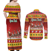 Custom Lithuania Christmas Couples Matching Off Shoulder Maxi Dress and Long Sleeve Button Shirt Lietuva Santa Claus With Reindeer - Wonder Print Shop