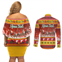 Custom Lithuania Christmas Couples Matching Off Shoulder Short Dress and Long Sleeve Button Shirt Lietuva Santa Claus With Reindeer - Wonder Print Shop