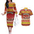 Custom Lithuania Christmas Couples Matching Off The Shoulder Long Sleeve Dress and Hawaiian Shirt Lietuva Santa Claus With Reindeer - Wonder Print Shop