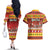 Custom Lithuania Christmas Couples Matching Off The Shoulder Long Sleeve Dress and Hawaiian Shirt Lietuva Santa Claus With Reindeer - Wonder Print Shop