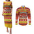 Custom Lithuania Christmas Couples Matching Puletasi Dress and Long Sleeve Button Shirt Lietuva Santa Claus With Reindeer - Wonder Print Shop