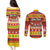 Custom Lithuania Christmas Couples Matching Puletasi Dress and Long Sleeve Button Shirt Lietuva Santa Claus With Reindeer - Wonder Print Shop