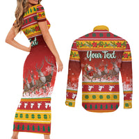 Custom Lithuania Christmas Couples Matching Short Sleeve Bodycon Dress and Long Sleeve Button Shirt Lietuva Santa Claus With Reindeer - Wonder Print Shop