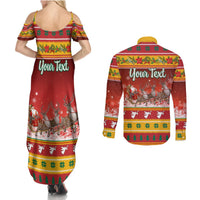 Custom Lithuania Christmas Couples Matching Summer Maxi Dress and Long Sleeve Button Shirt Lietuva Santa Claus With Reindeer - Wonder Print Shop