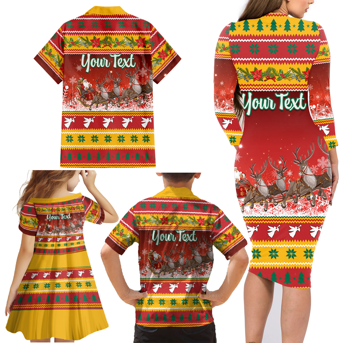 Custom Lithuania Christmas Family Matching Long Sleeve Bodycon Dress and Hawaiian Shirt Lietuva Santa Claus With Reindeer - Wonder Print Shop