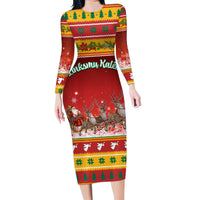 Custom Lithuania Christmas Family Matching Long Sleeve Bodycon Dress and Hawaiian Shirt Lietuva Santa Claus With Reindeer - Wonder Print Shop