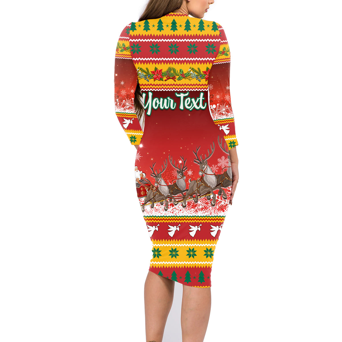 Custom Lithuania Christmas Family Matching Long Sleeve Bodycon Dress and Hawaiian Shirt Lietuva Santa Claus With Reindeer - Wonder Print Shop