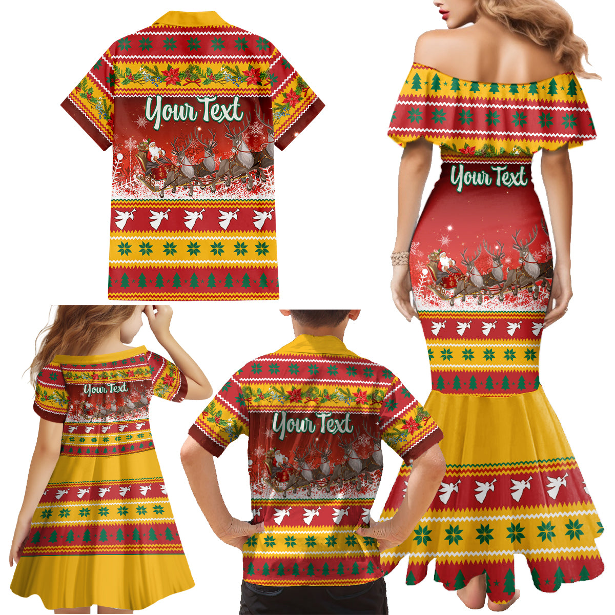 Custom Lithuania Christmas Family Matching Mermaid Dress and Hawaiian Shirt Lietuva Santa Claus With Reindeer - Wonder Print Shop